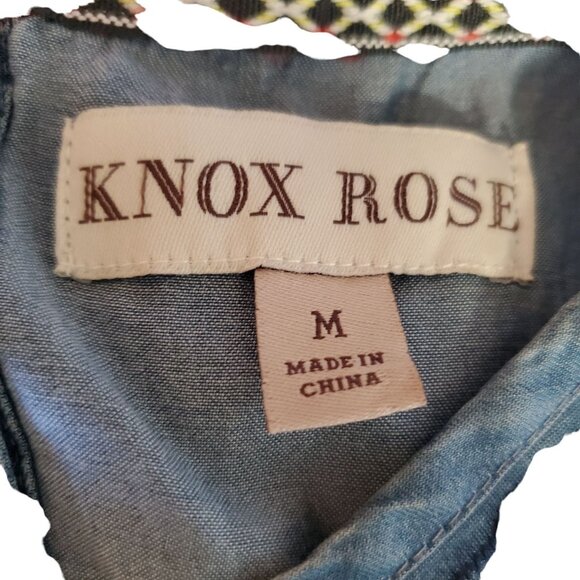 Knox Rose Womens Blue Boho Floral Embroidered Sleeveless Chambray Top Med - Picture 9 of 10